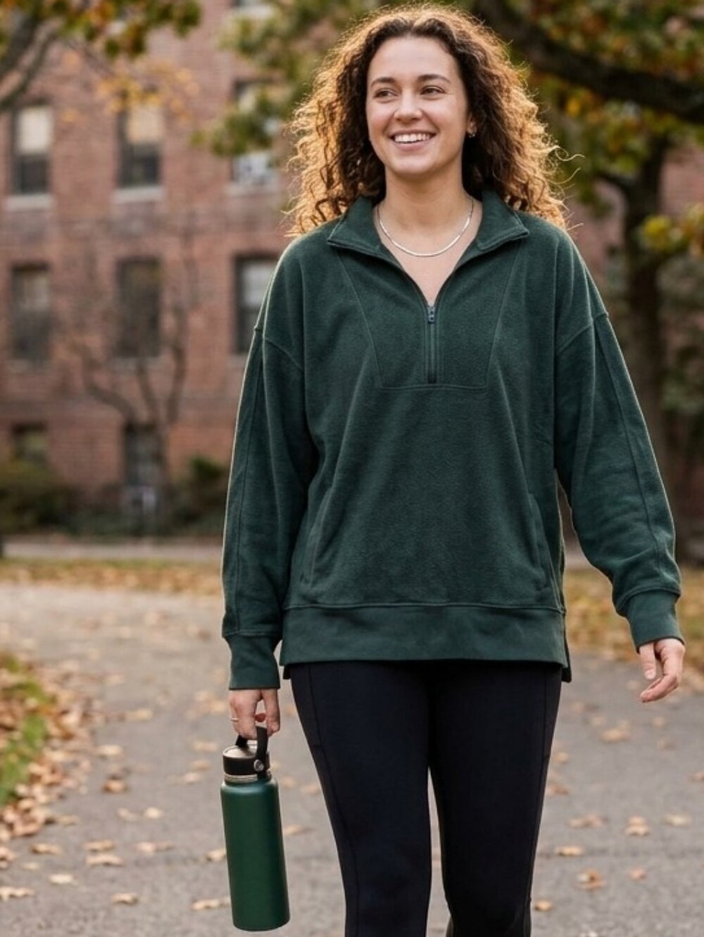 Women’s Dark Green Quarter-Zip Pullover Hoodie • Size L